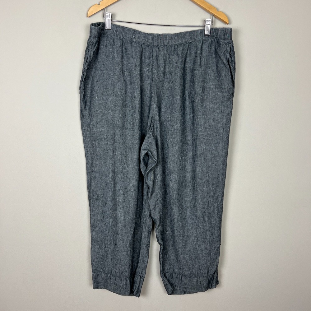 J. Jill Love Linen Capri Pants Women 1X Chambray Wide Leg Crop Pull On Lagenlook